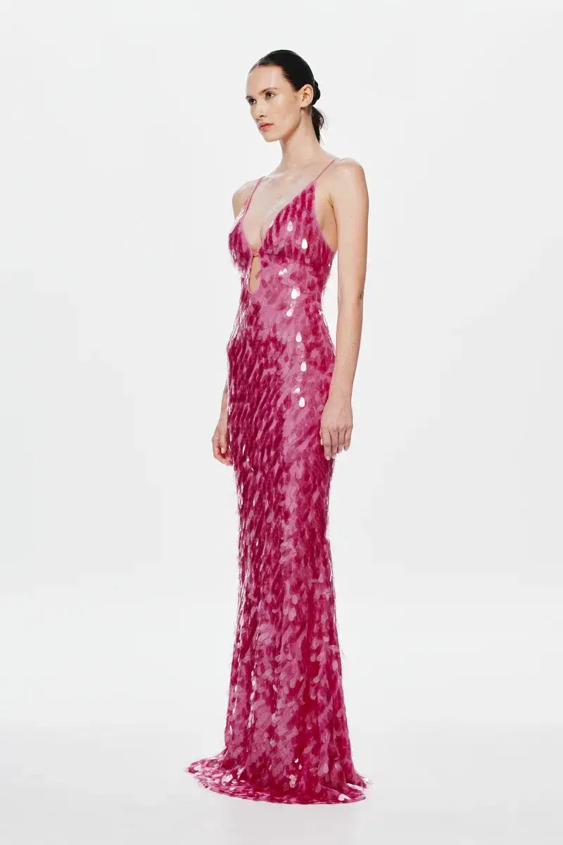 MISHA Sapphire Sequin Maxi Dress Fuchscia Size 8 - Image 3