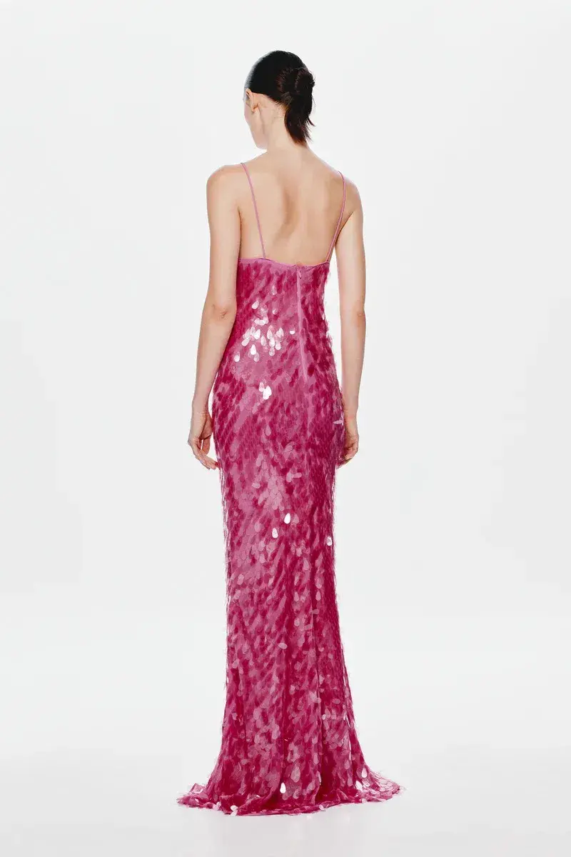 MISHA Sapphire Sequin Maxi Dress Fuchscia Size 8 - Image 4