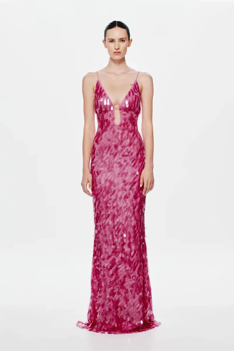 MISHA Sapphire Sequin Maxi Dress Fuchscia Size 8 - Image 1