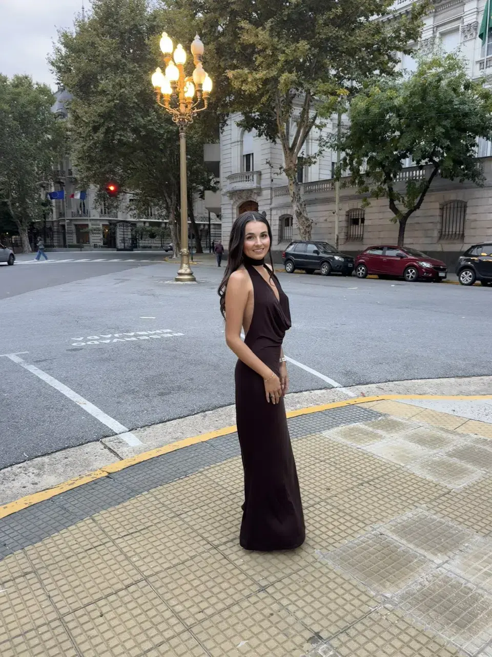 Sneaky Link Saint Plunge Maxi Dress Cocoa Size 8  for rent on The Volte - main image