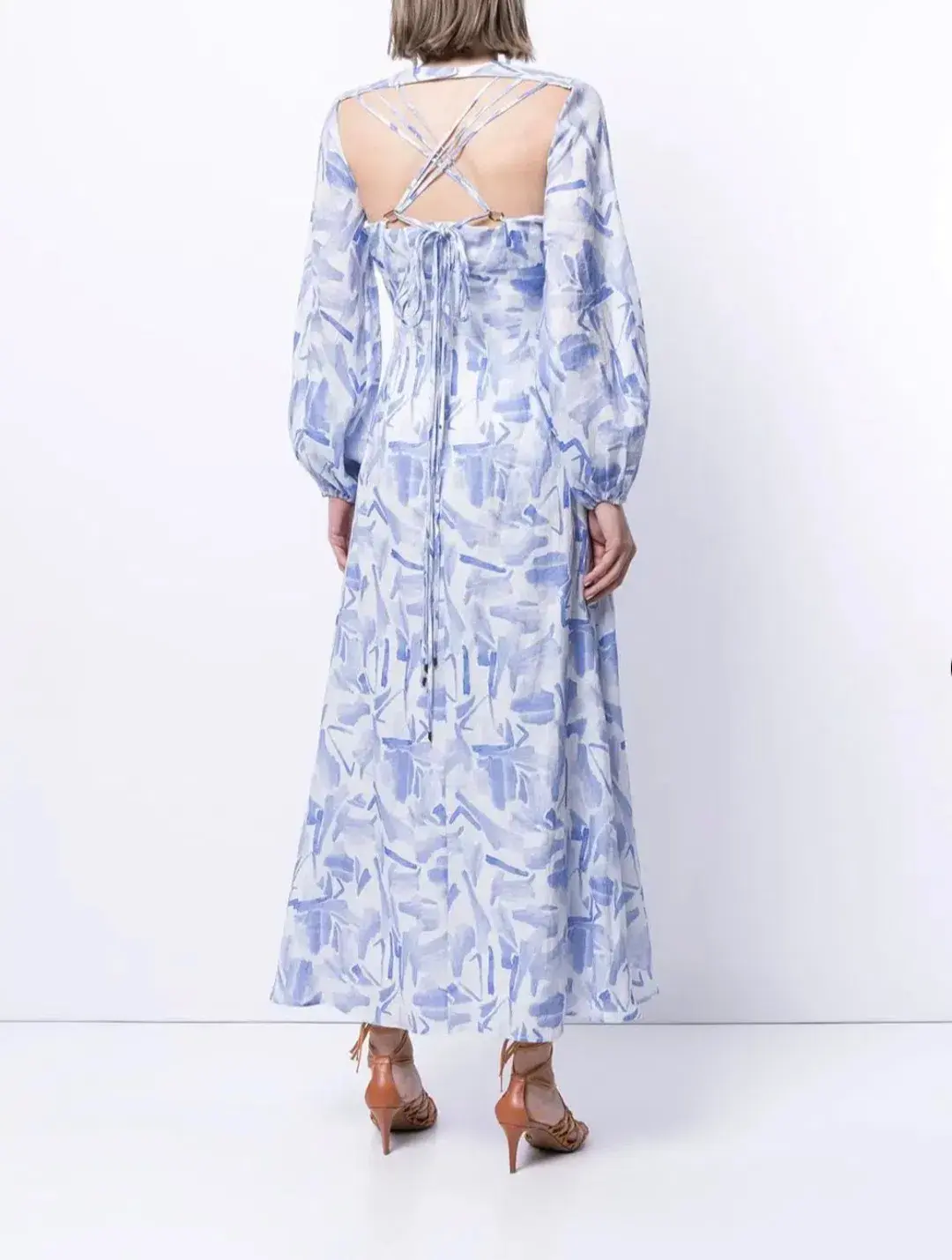 Rachel Gilbert Faris Abstract Print Dress Blue/White Size 3/AU 14 for rent on The Volte - main image