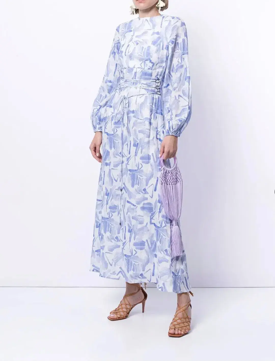 Rachel Gilbert Faris Abstract Print Dress Blue/White Size 3/AU 14 for rent on The Volte - main image