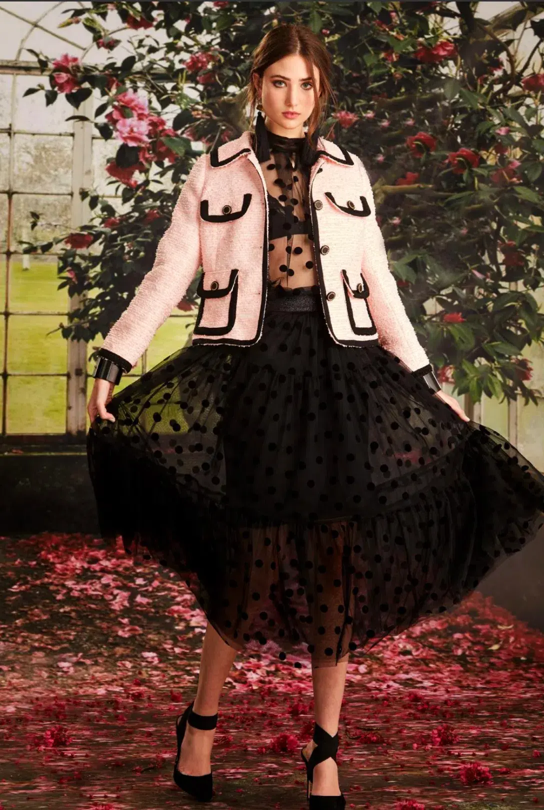 Trelise Cooper Tiers In The Stars Skirt Black Tulle Polka Dots Size L - Image 1