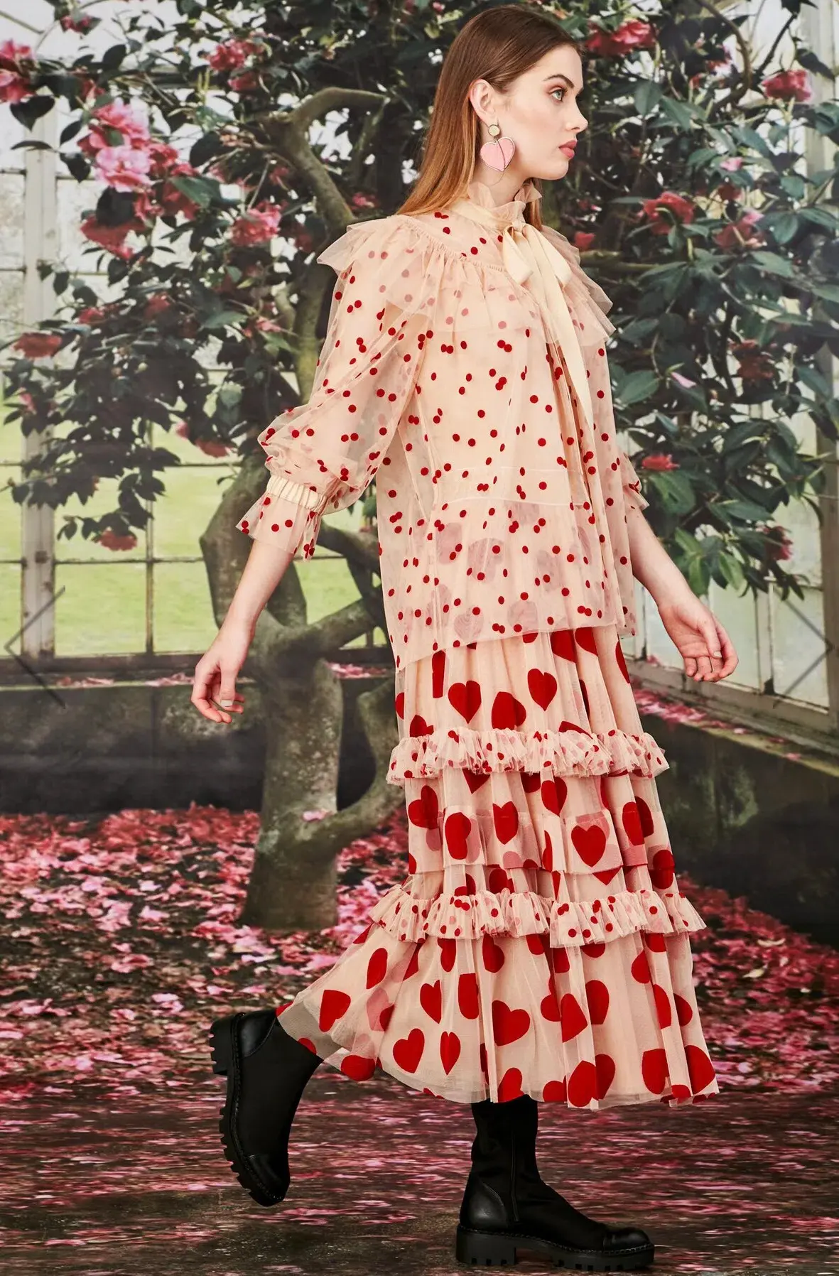 Trelise Cooper Nothing But Ruffle Skirt Midi Red Cream Size S - Image 7