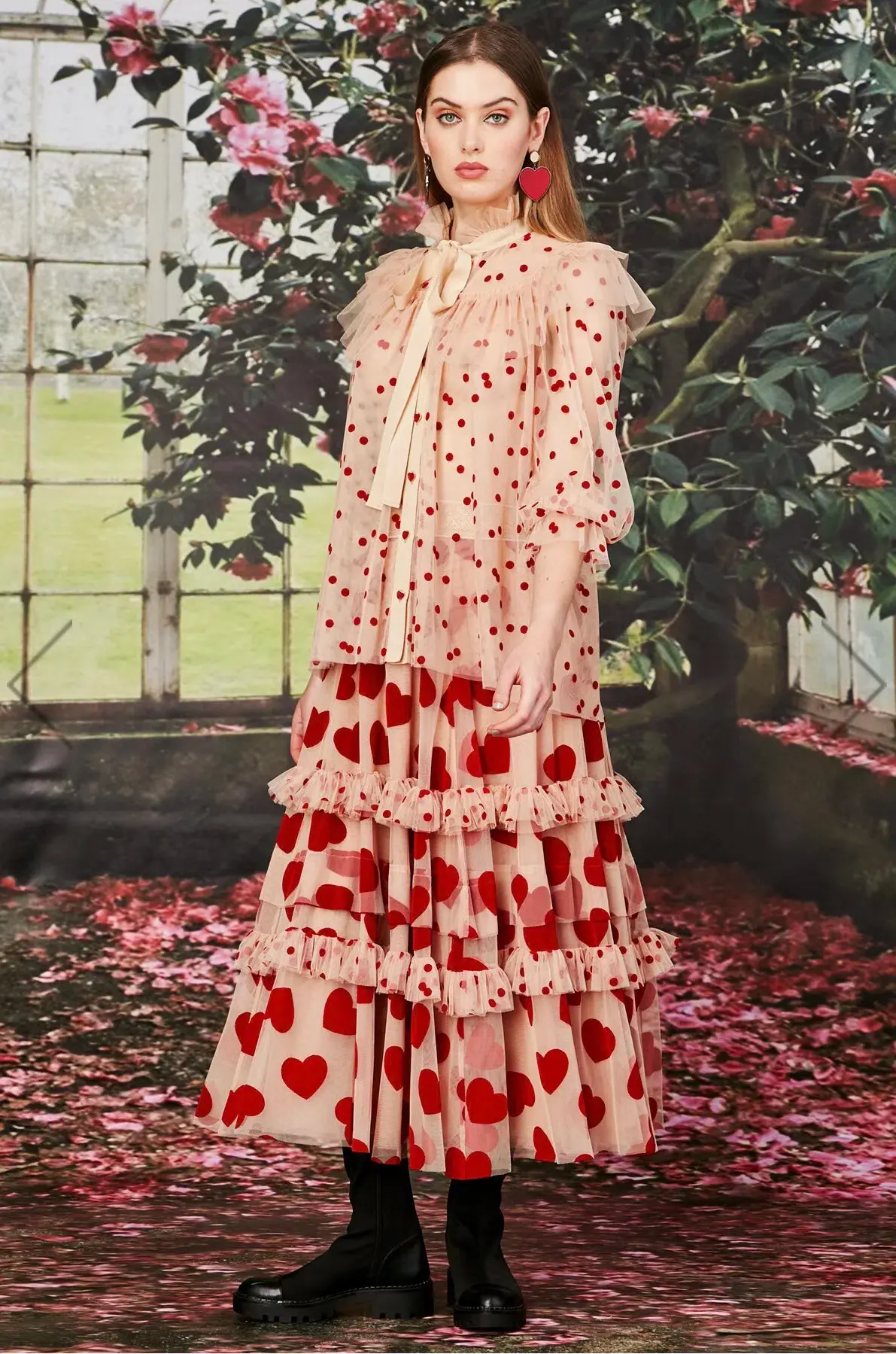 Trelise Cooper Nothing But Ruffle Skirt Midi Red Cream Size S - Image 5