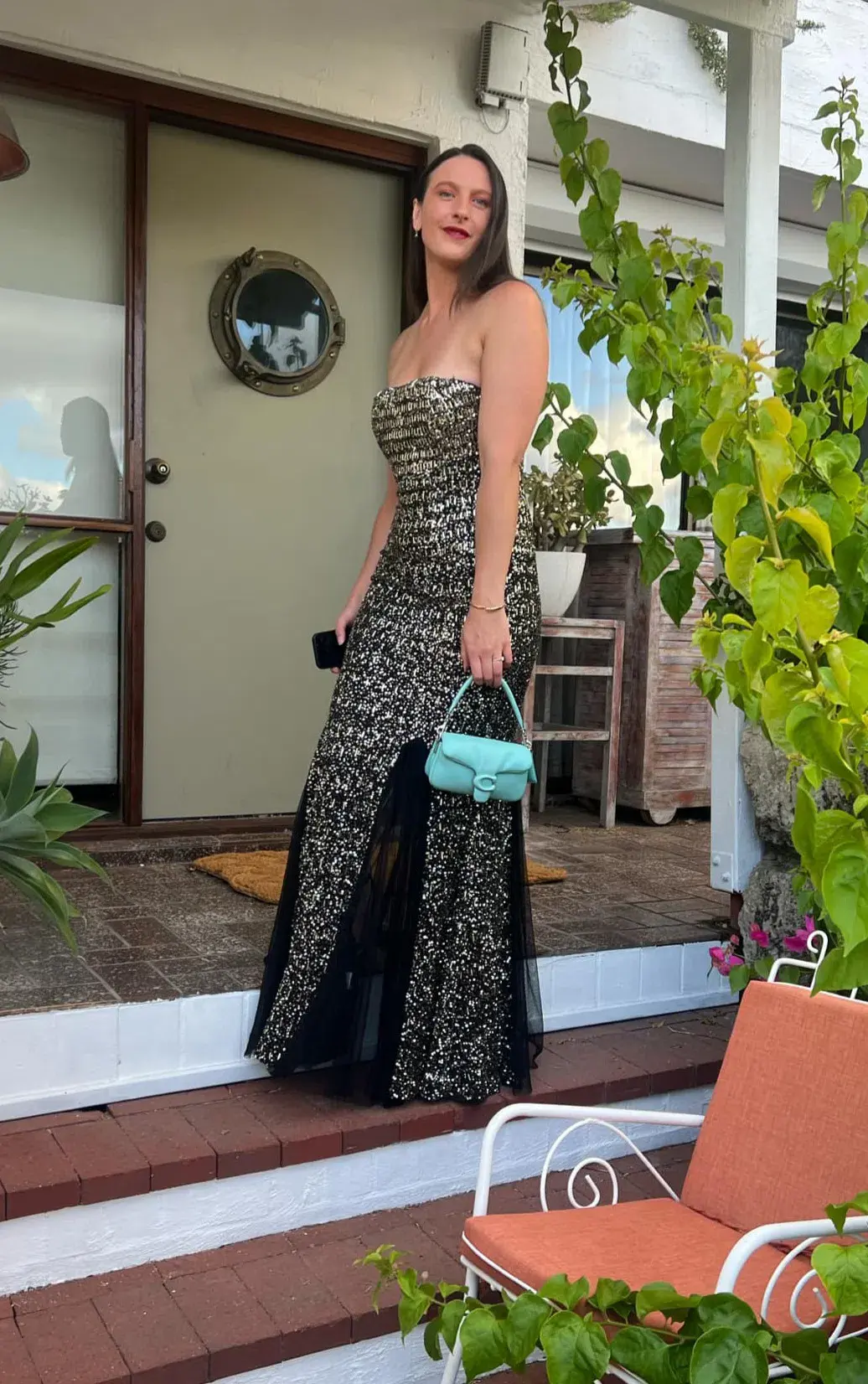 Rachel Gilbert Beaded Tulle Gown Black Gold 2/AU10 - Image 1