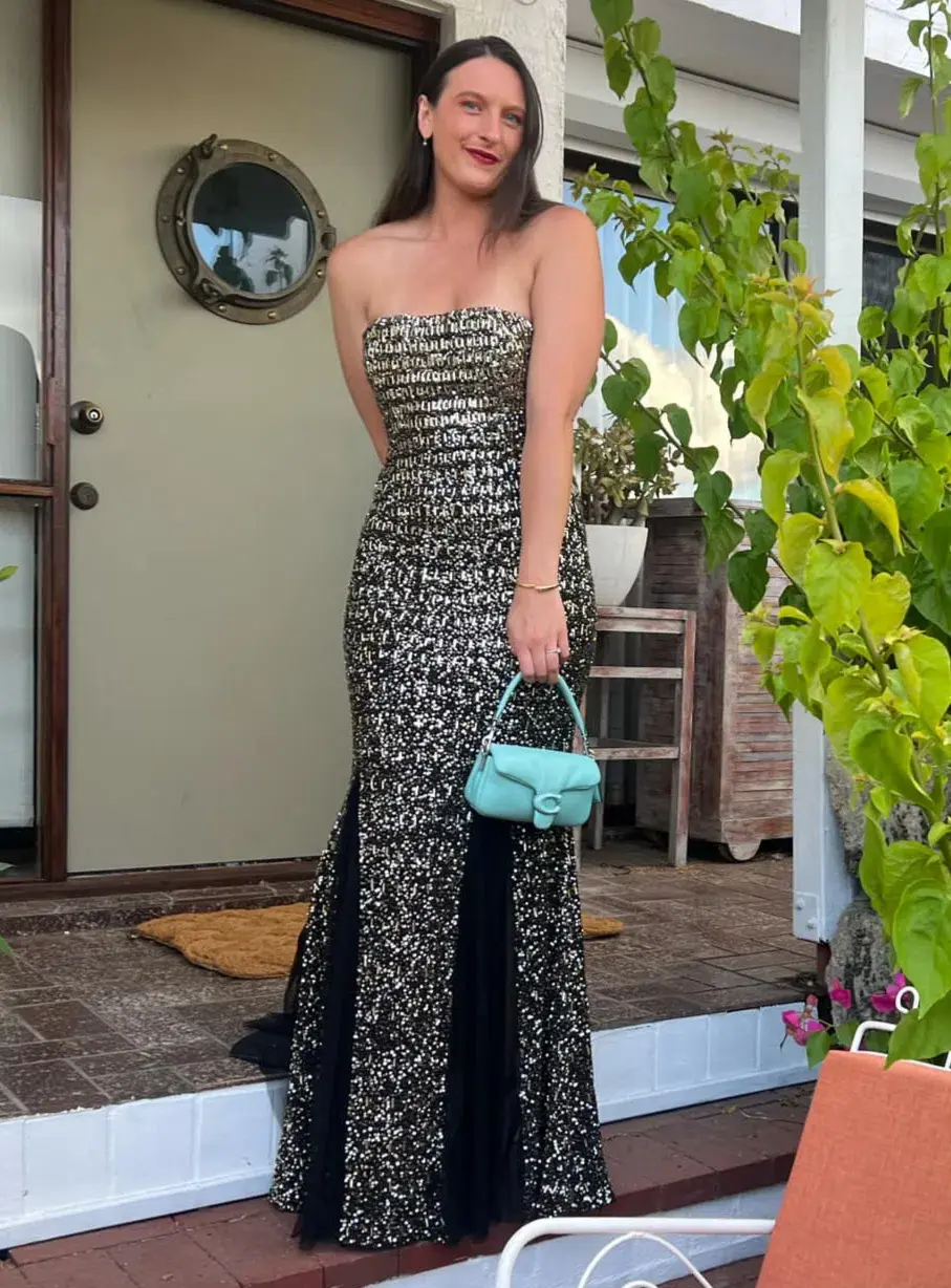 Rachel Gilbert Beaded Tulle Gown Black Gold 2/AU10 - Image 2