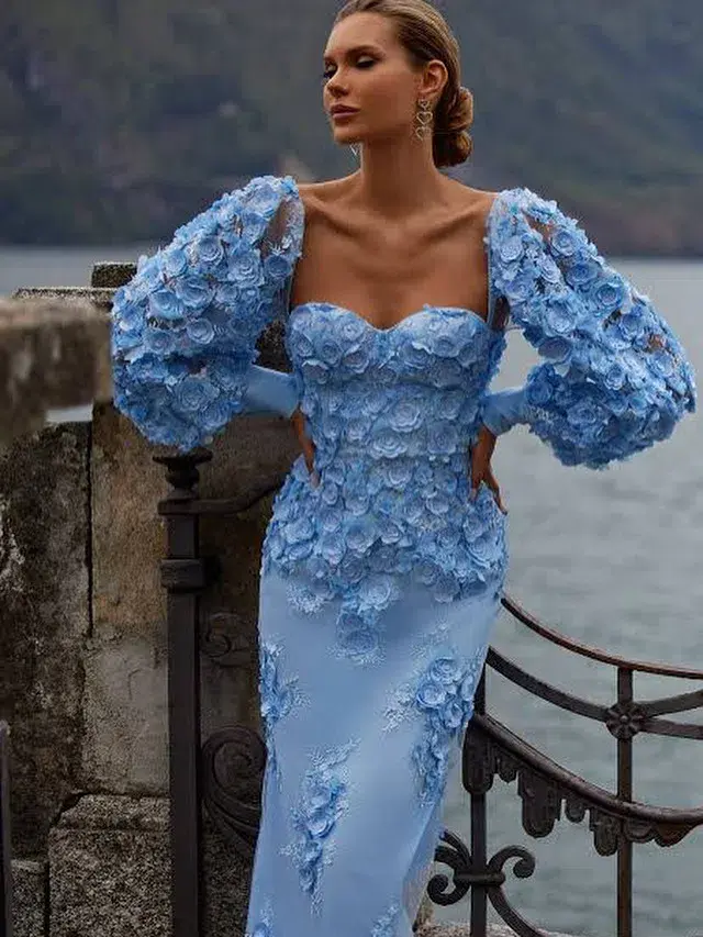 Alamour The Label Ginvra 3D Flower Dress Blue Size M /Au 10  for rent on The Volte - main image