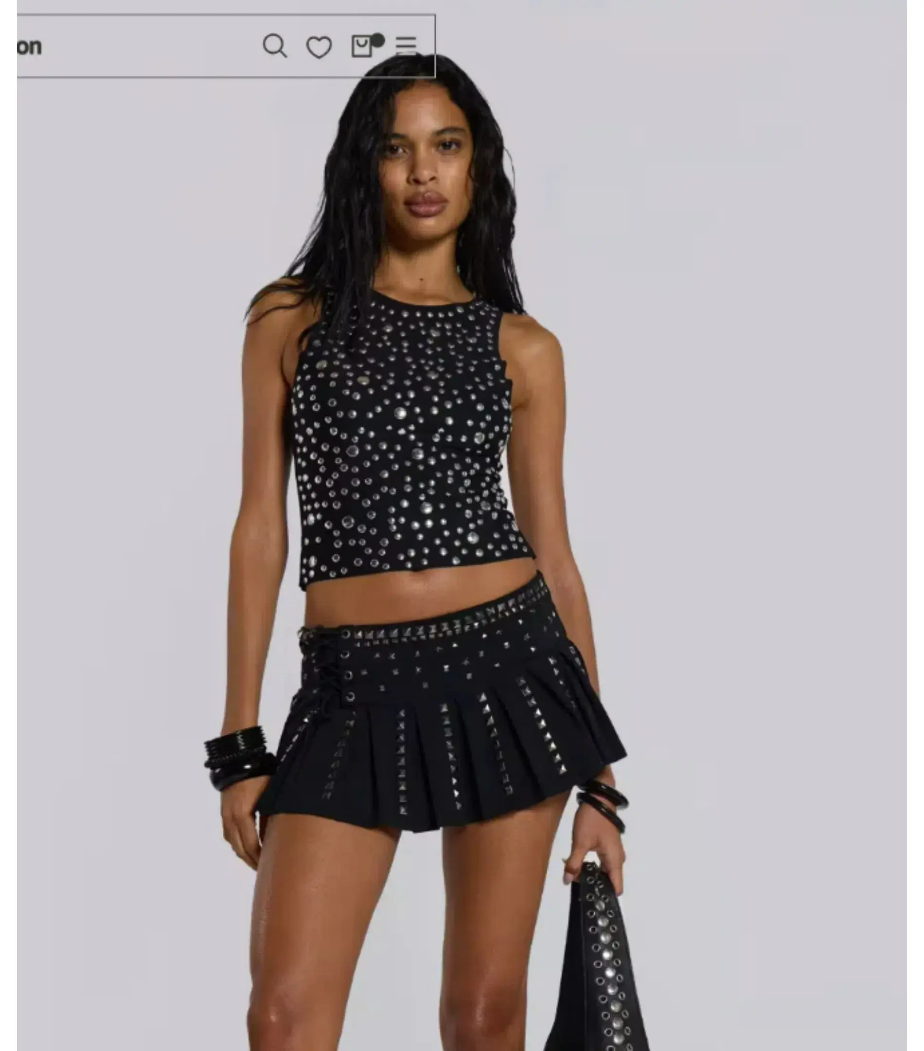 Jaded London Silvra Studded Vest and Onyx Studded Pleated Skirt Set Black Size XS / AU 6 - Image 2