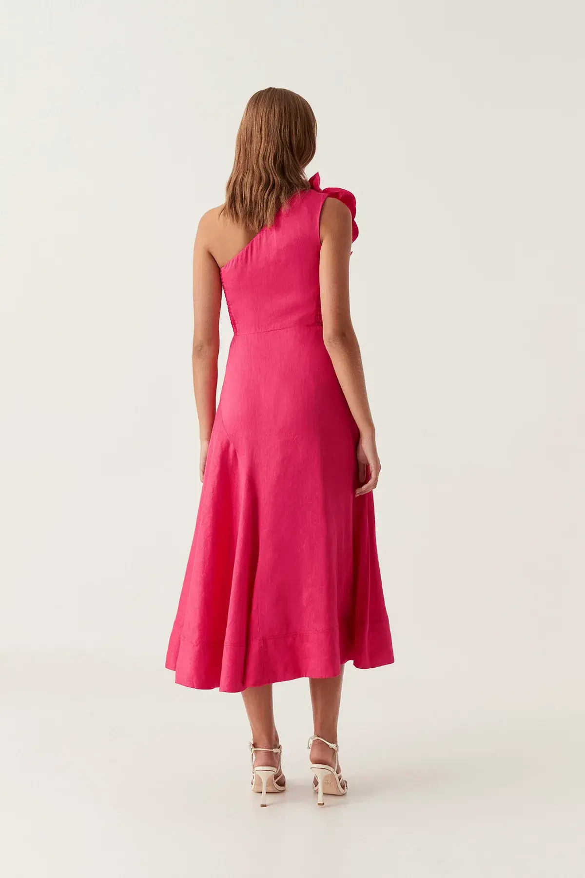 NEW Aje Adelia Ruffle Midi Dress in Bougainvillea Red Size 6 - Image 5