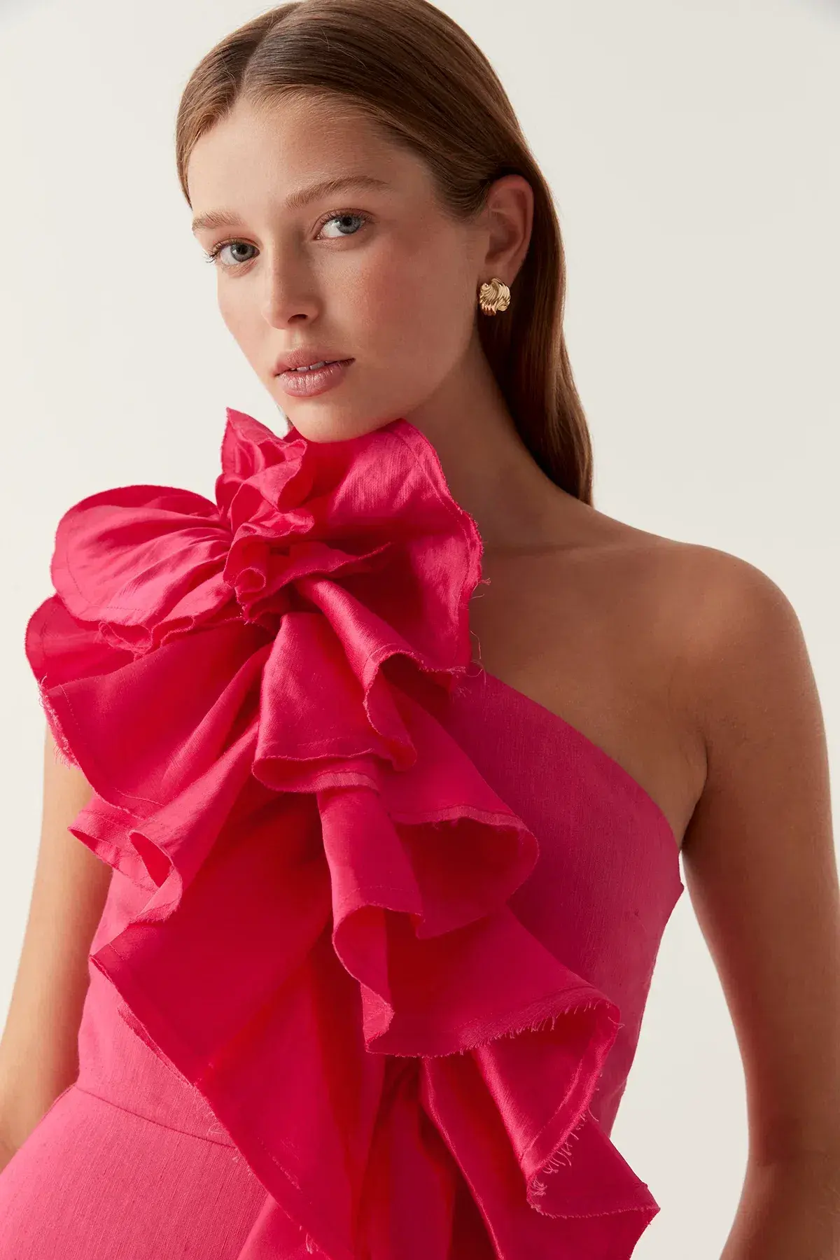 NEW Aje Adelia Ruffle Midi Dress in Bougainvillea Red Size 6 - Image 6
