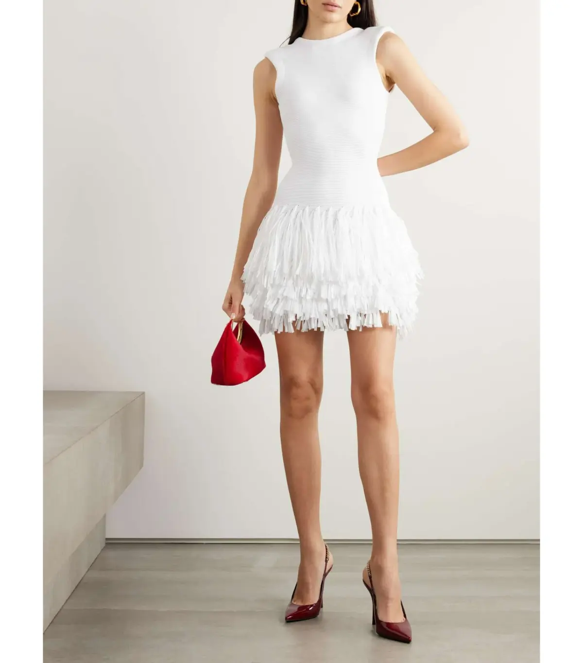 Aje Rushes Raffia Knit Mini Dress in White Size AU 10 - Image 1