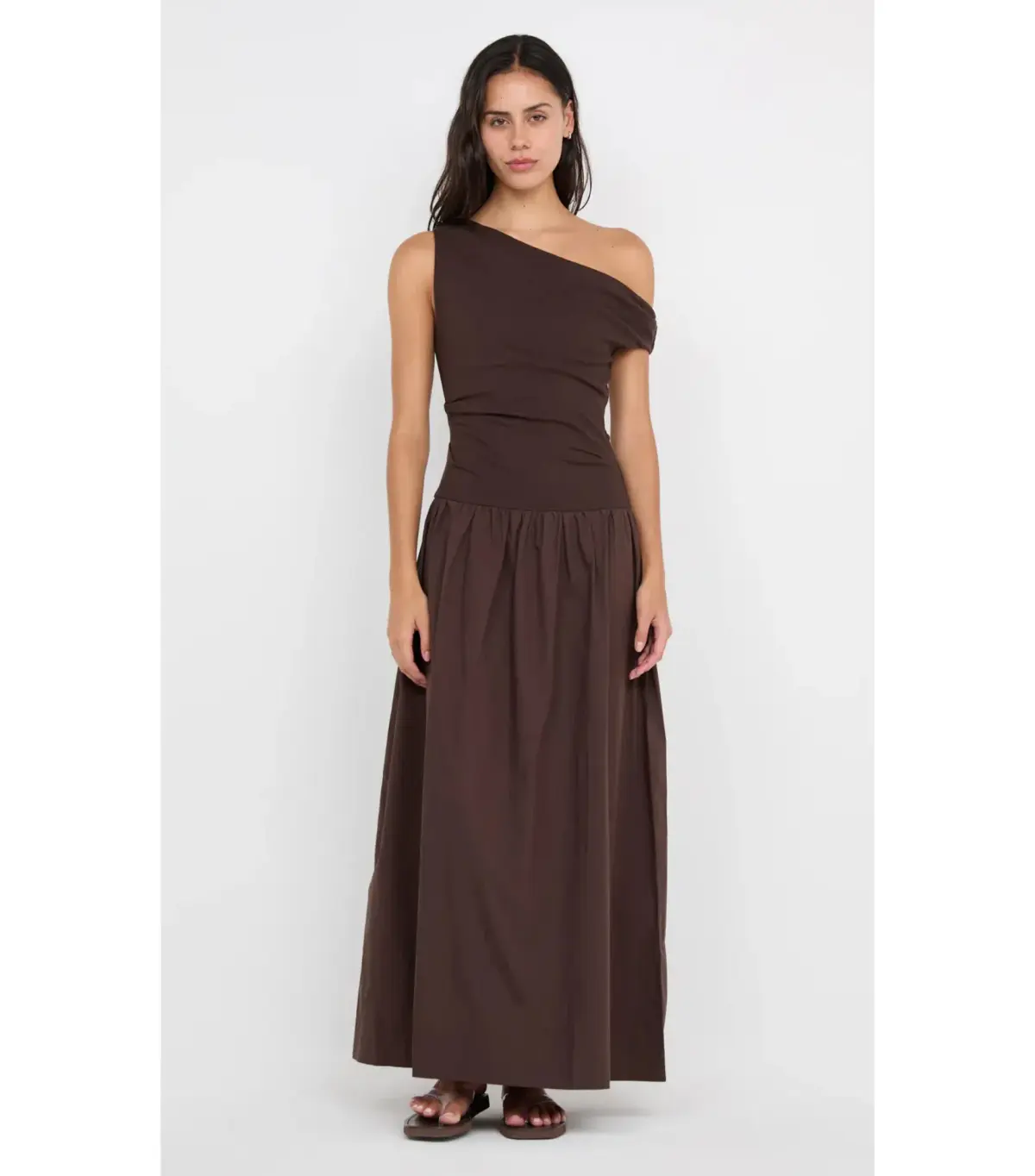 Bec & Bridge Freya Asym Maxi Dress in Dark Chocolate AU 10 - Image 1