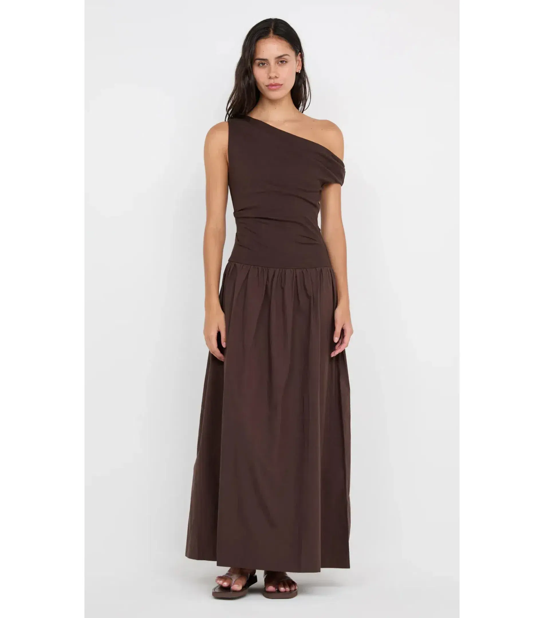 Bec & Bridge Freya Asym Maxi Dress in Dark Chocolate AU 10 - Image 1