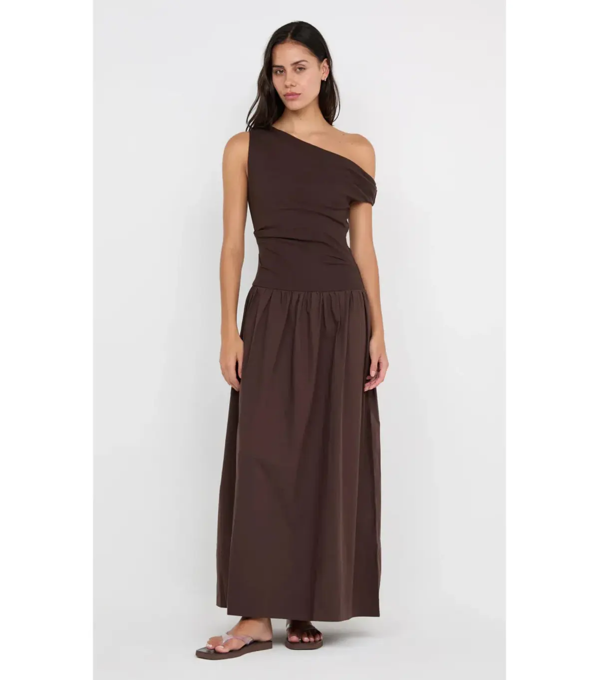 Bec & Bridge Freya Asym Maxi Dress in Dark Chocolate AU 10 - Image 3