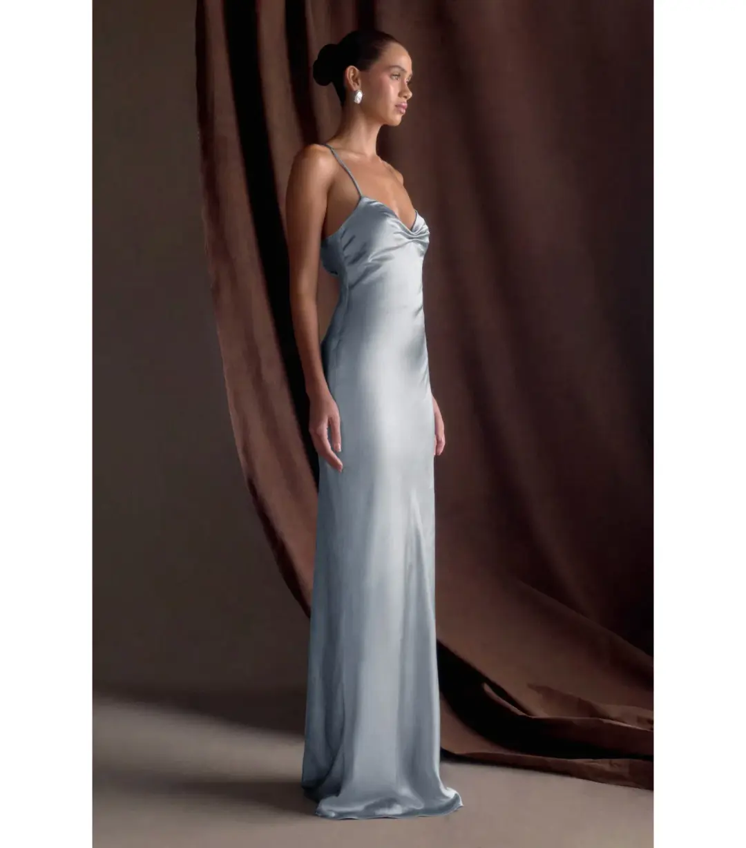 Meshki Lilly Sweetheart Satin Maxi Dress Frosted Blue Size S / AU 8 for rent on The Volte - main image