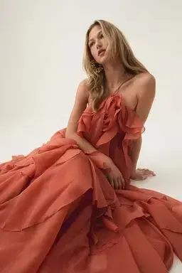Aje Pandorea Layered Maxi Dress in Coral Clay Size AU 12 - Image 2