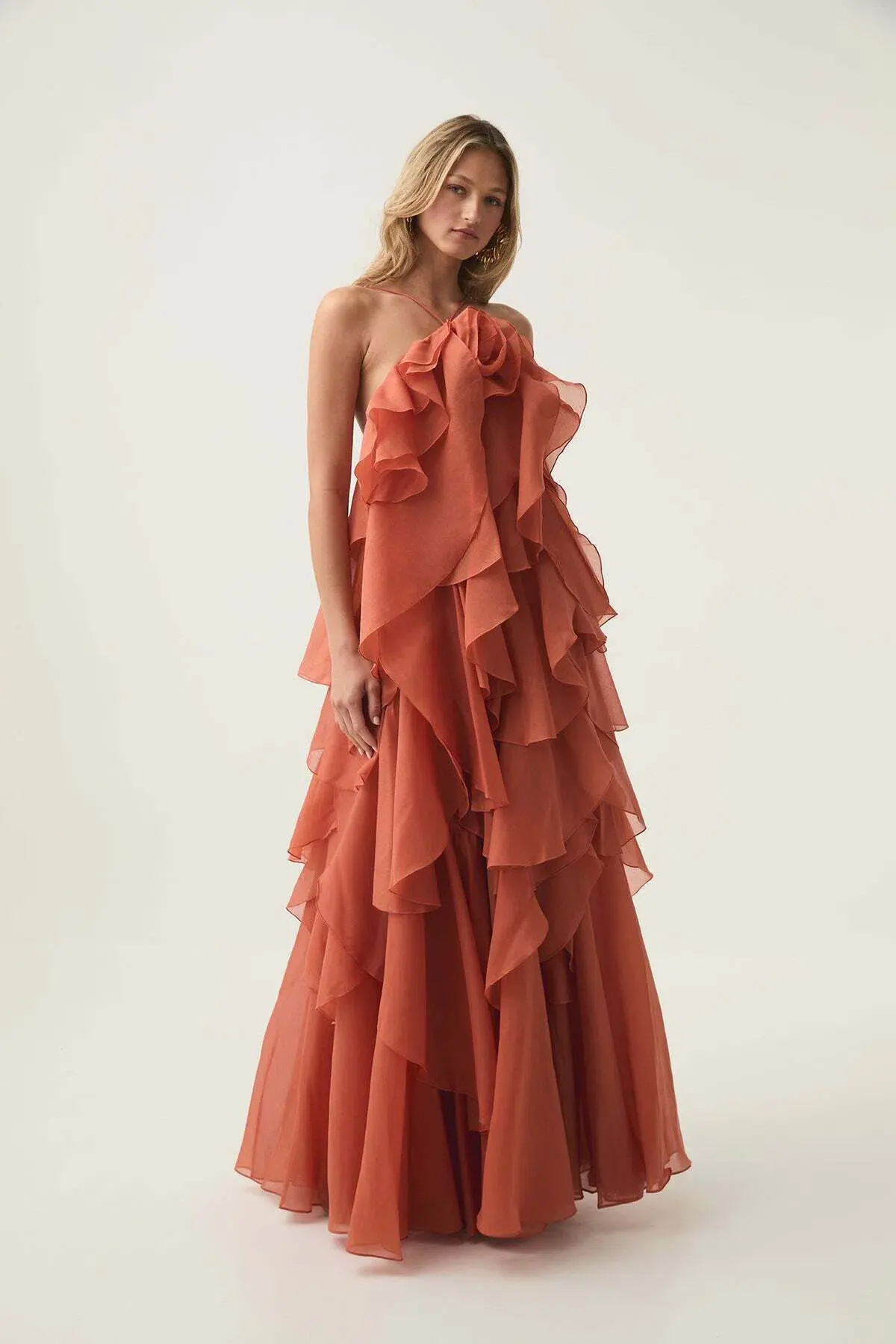Aje Pandorea Layered Maxi Dress in Coral Clay Size AU 12 - Image 1