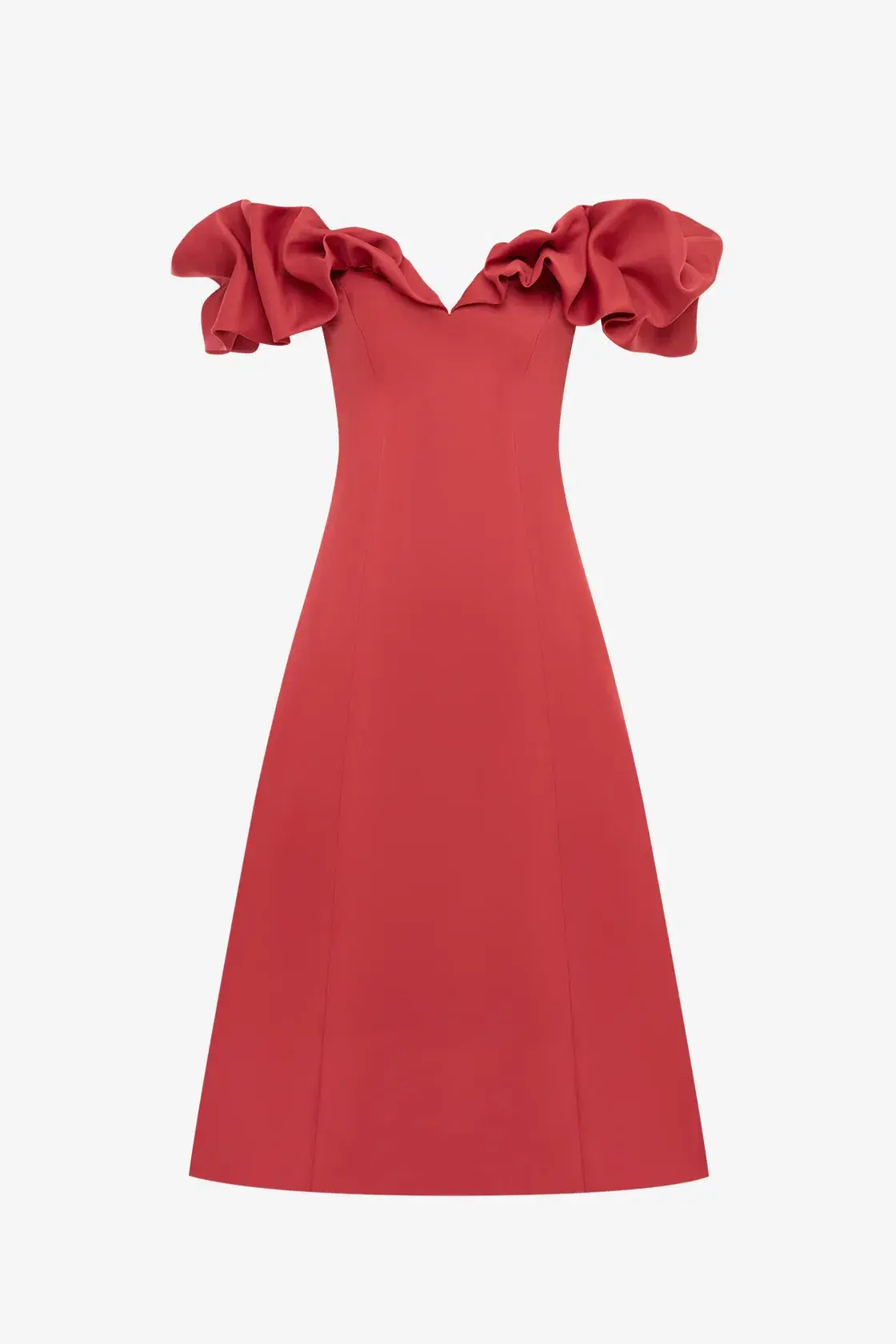 Leo Lin Annie Off Shoulder Frill Midi Dress Red 16 - Image 4