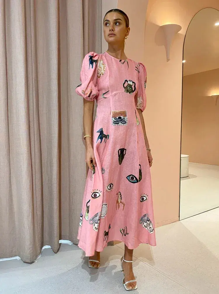 Alemais Cleo Midi Dress Pink Print Size 10 - Image 1