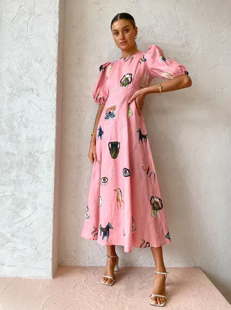 Alemais Cleo Midi Dress Pink Print Size 10 - Image 2