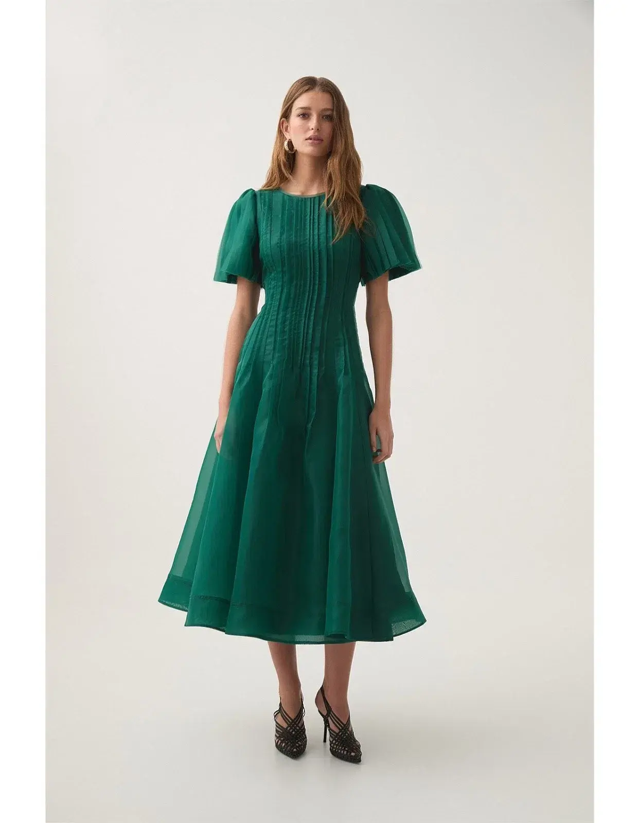 Aje Nova Pleated Midi Dress Emerald Green Size 16 - Image 1