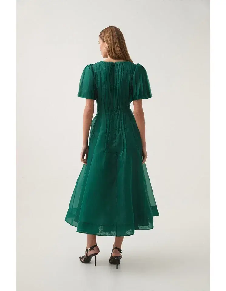 Aje Nova Pleated Midi Dress Emerald Green Size 16 - Image 4