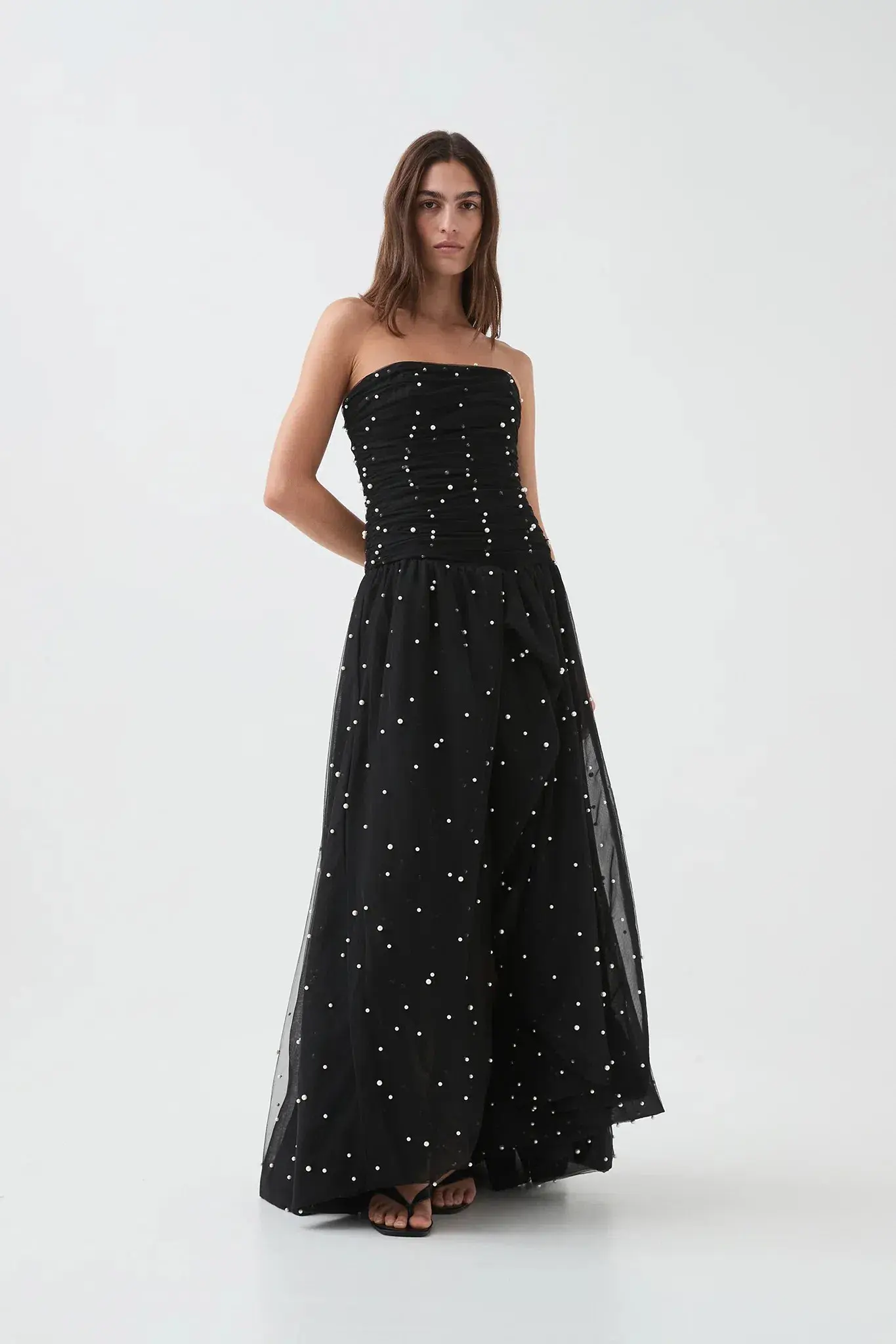 Aje Juniper Gown Dress Black Pearls Size 12 - Image 3