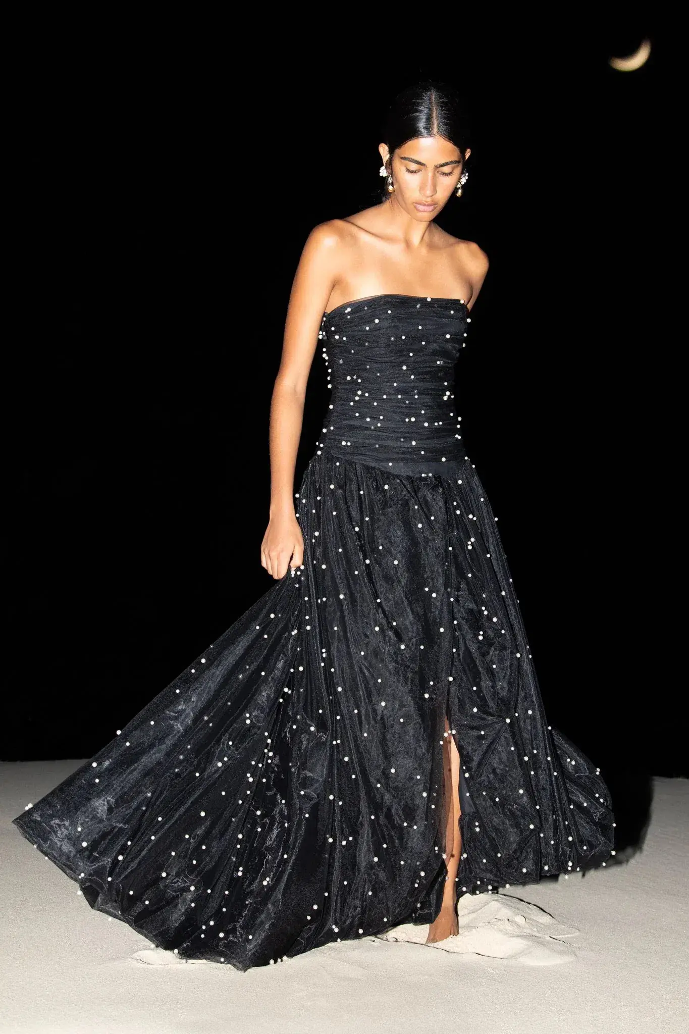 Aje Juniper Gown Dress Black Pearls Size 12 - Image 1