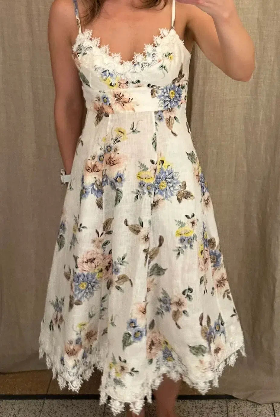 Zimmermann Appliqué Picnic Dress Blue Floral, size 0/P - Image 5