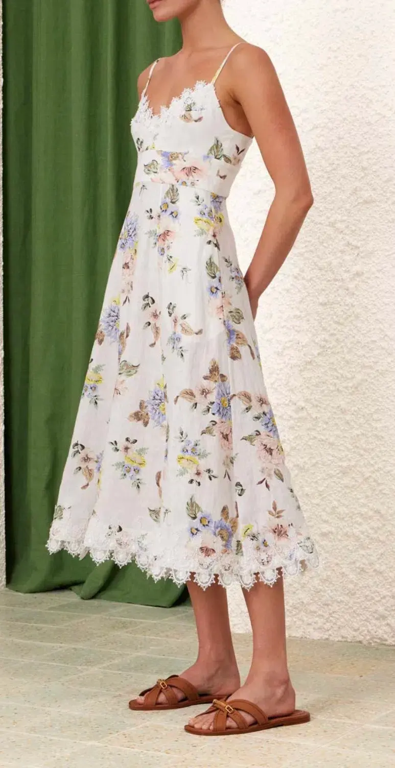 Zimmermann Appliqué Picnic Dress Blue Floral, size 0/P - Image 1