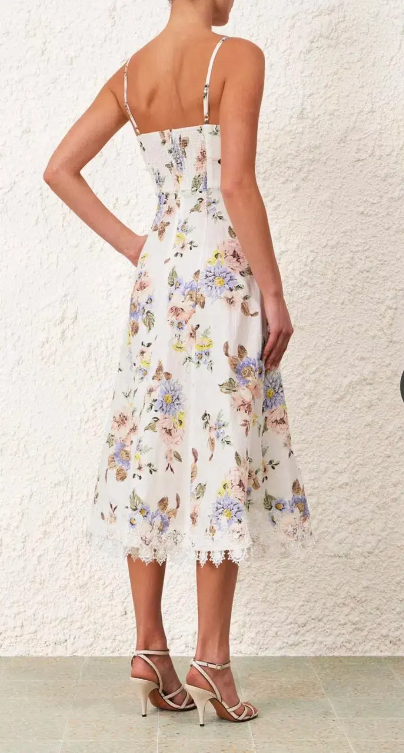 Zimmermann Appliqué Picnic Dress Blue Floral, size 0/P - Image 3
