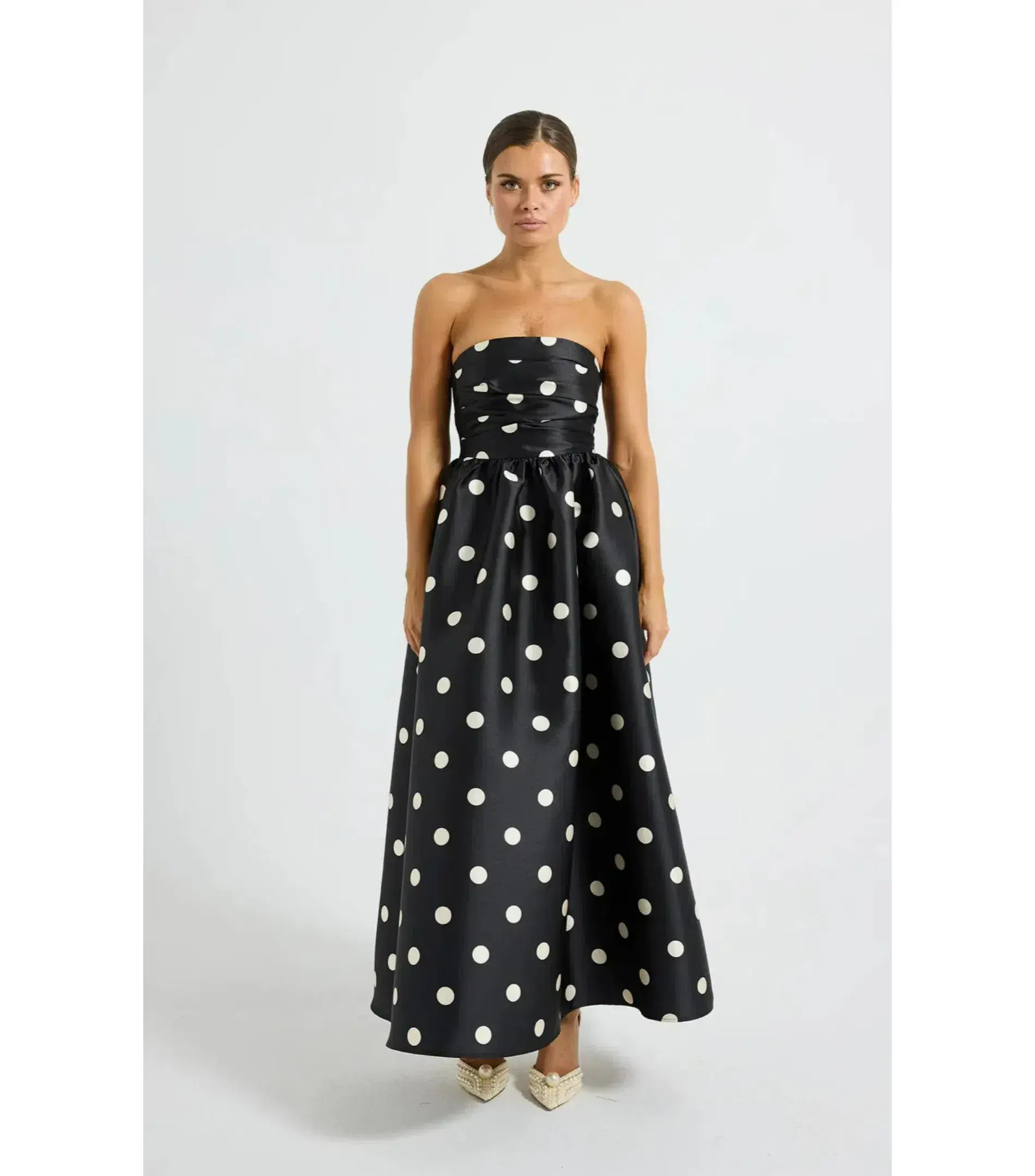 Pasduchas Dottie Strapless Midi Dress Black/Cream Size AU 8 - Image 1