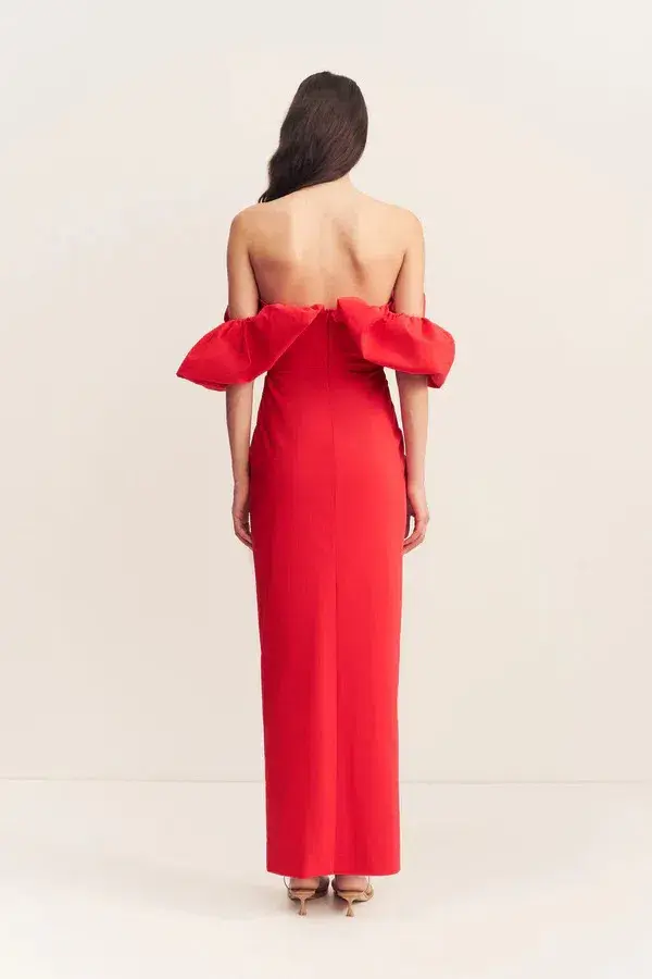 Shona Joy Campbell Off Shoulder Bubble Maxi Dress Goji Size AU 12  for rent on The Volte - main image