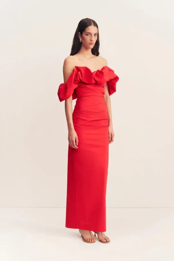 Shona Joy Campbell Off Shoulder Bubble Maxi Dress Size 12 Goji - Image 1
