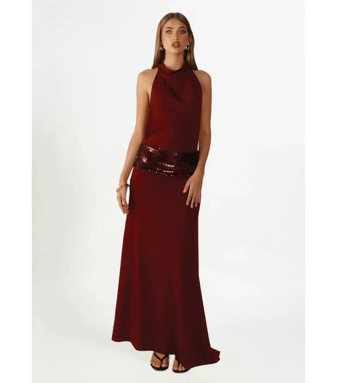 Ance Gria Adele Maxi Gown in Wine Size AU 8 for rent on The Volte - main image