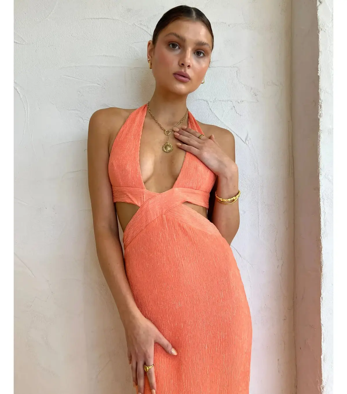 Rumer the Label Willow Plunge Maxi Dress in Peach Size M / AU 10 - Image 2