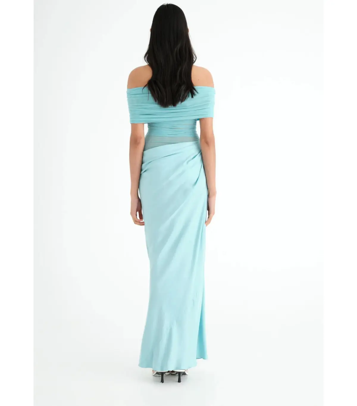 Benni Nico Off Shoulder Maxi Dress Aqua Size AU 8 - Image 3