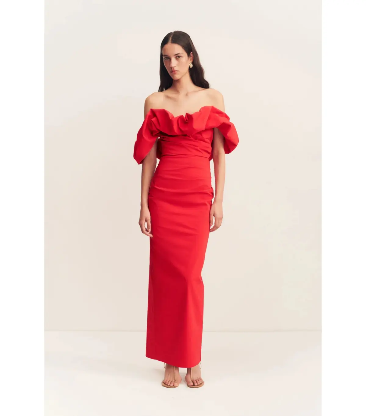 Shona Joy Campbell Off Shoulder Bubble Maxi Dress Goji Size AU 8  - Image 1