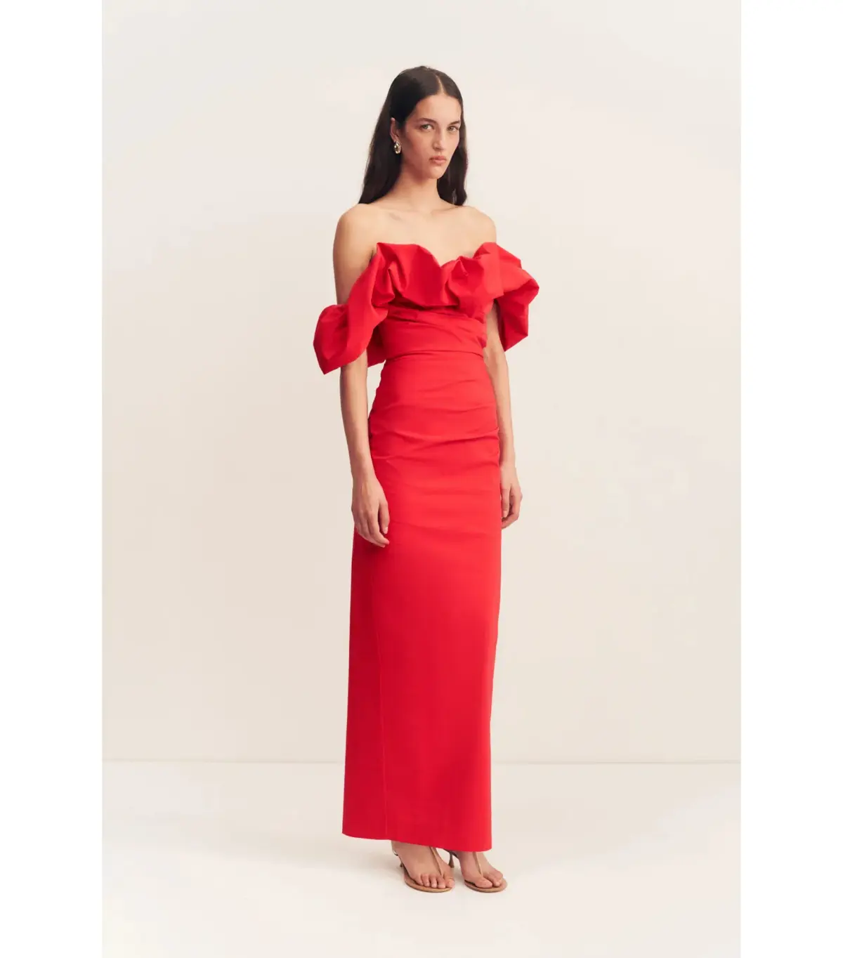 Shona Joy Campbell Off Shoulder Bubble Maxi Dress Goji Size AU 8  - Image 3