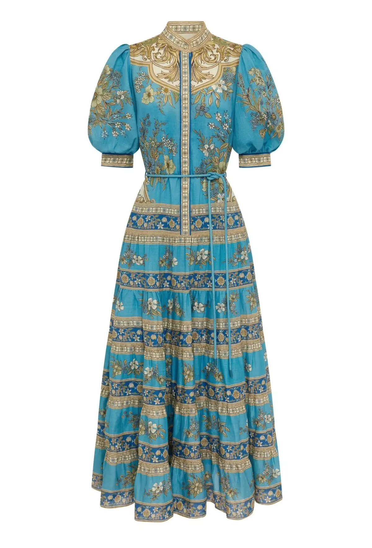 Alemais Casssie Tiered Midi Dress Blue Print Size AU 16 - Image 3
