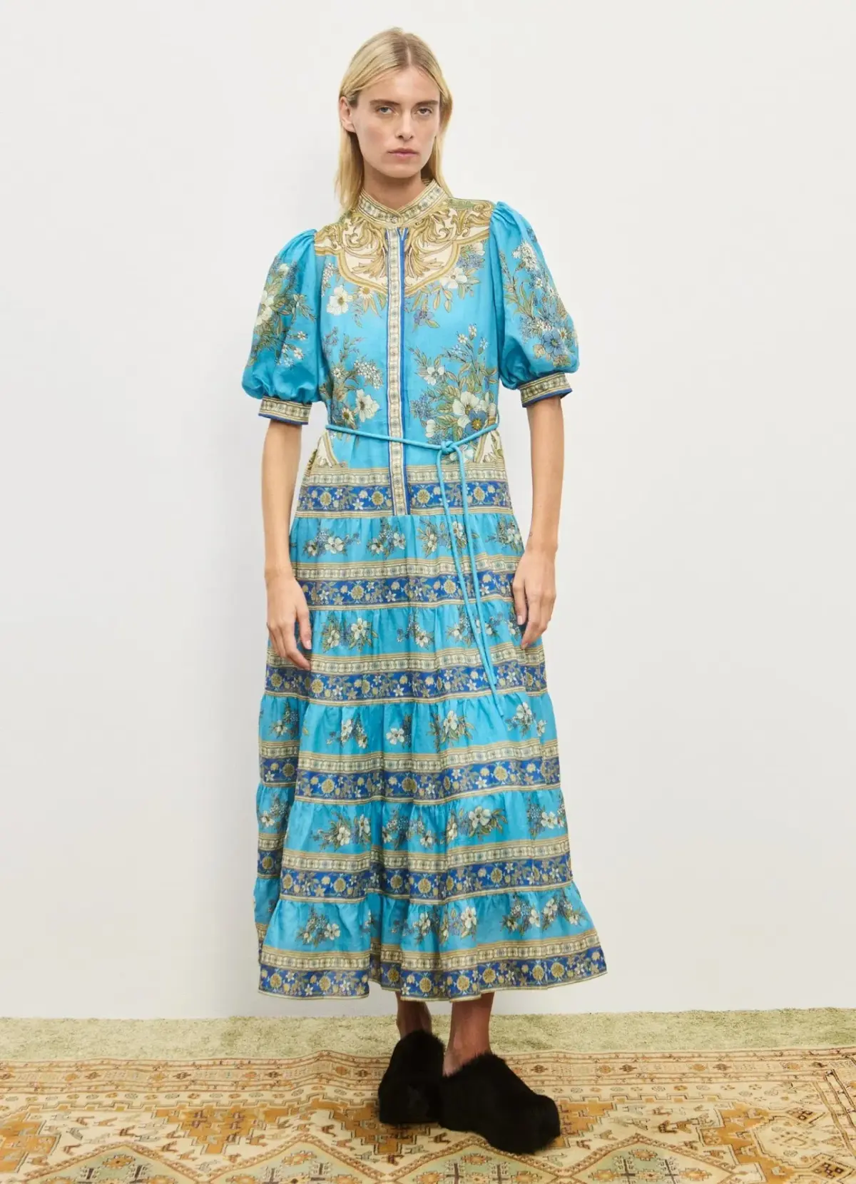 Alemais Casssie Tiered Midi Dress Blue Print Size AU 16 - Image 1