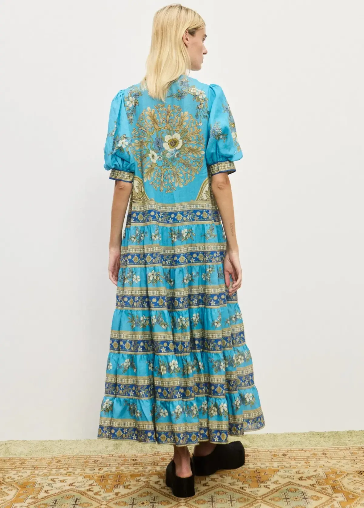 Alemais Casssie Tiered Midi Dress Blue Print Size AU 16 - Image 2