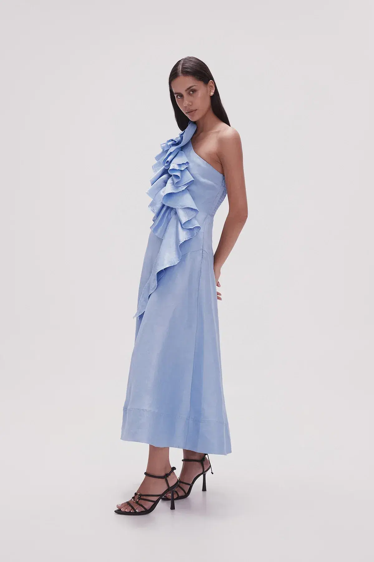 Aje Adelia Ruffle Midi Dress in Sky Blue Size AU 8 - Image 2