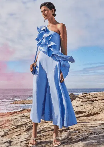 Aje Adelia Ruffle Midi Dress in Sky Blue Size AU 8 - Image 6