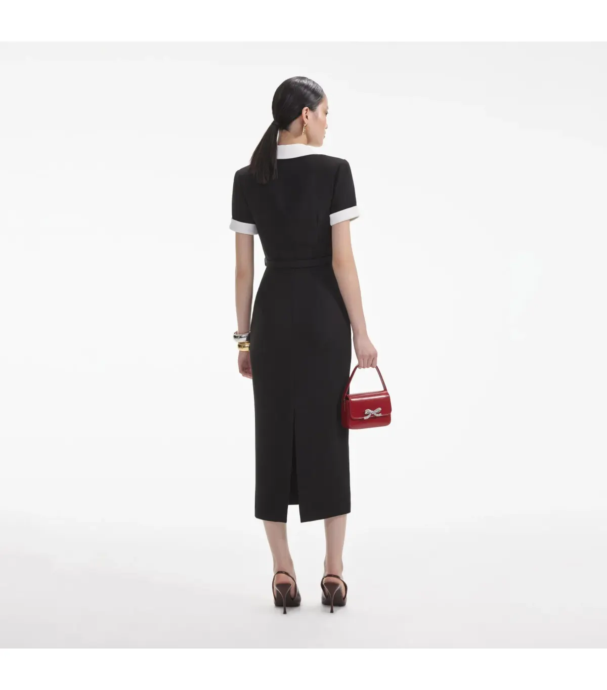 Self Portrait Crepe Contrast Midi Dress Black Size S / AU 8 - Image 3