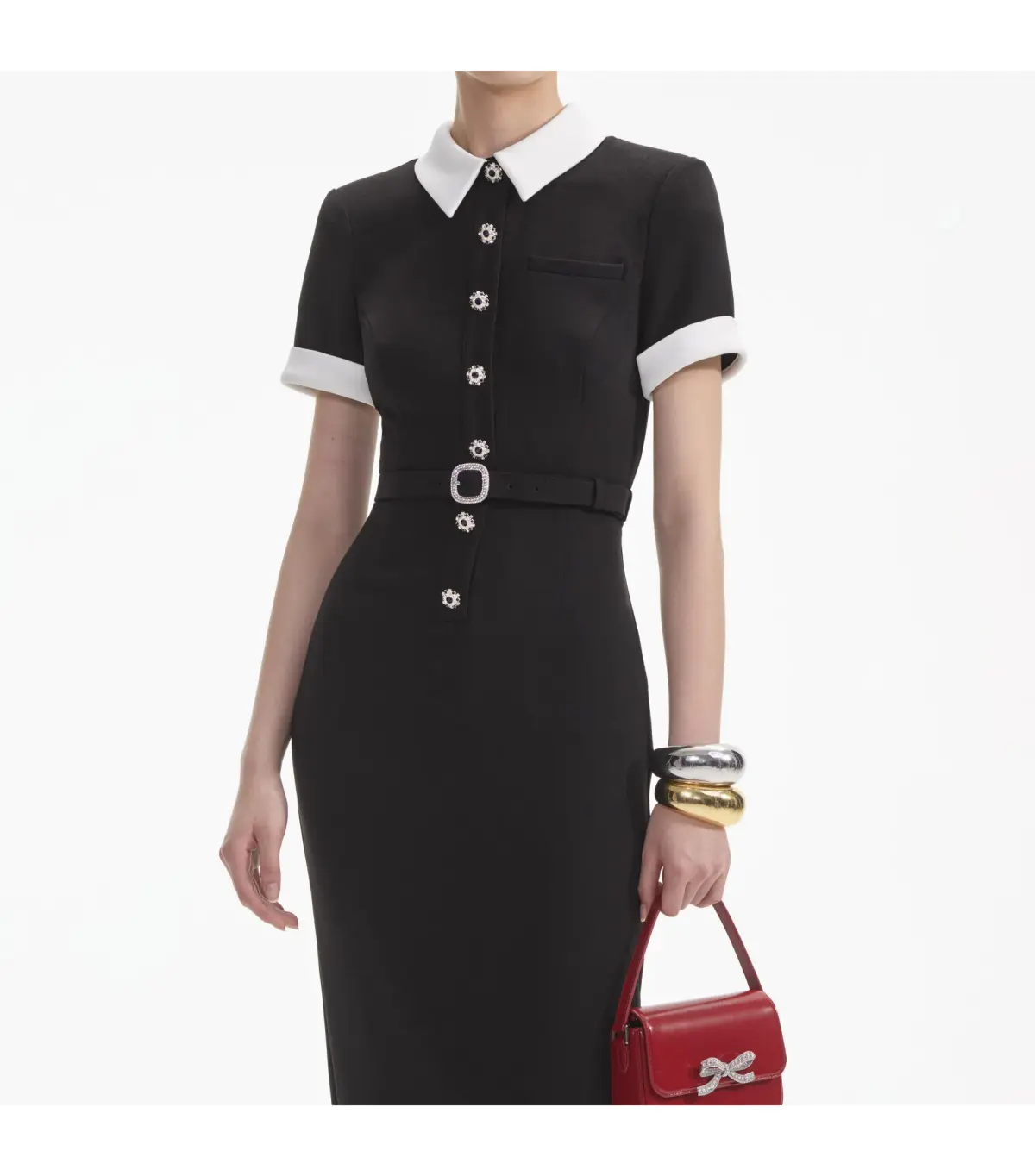Self Portrait Crepe Contrast Midi Dress Black Size S / AU 8 - Image 2