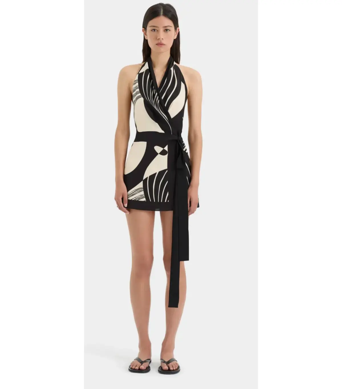 Sir The Label Realisme Wrap Halter Mini Dress Papier Print Size AU 8  - Image 1