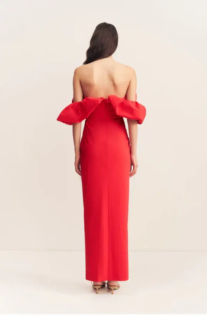Shona Joy Campbell Off Shoulder Bubble Maxi Dress - Goji. Size Au 14 - Image 3