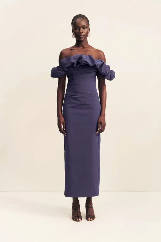 Shona Joy Campbell Ruffle Draped Maxi Dress - Midnight. Size Au 12 - Image 3